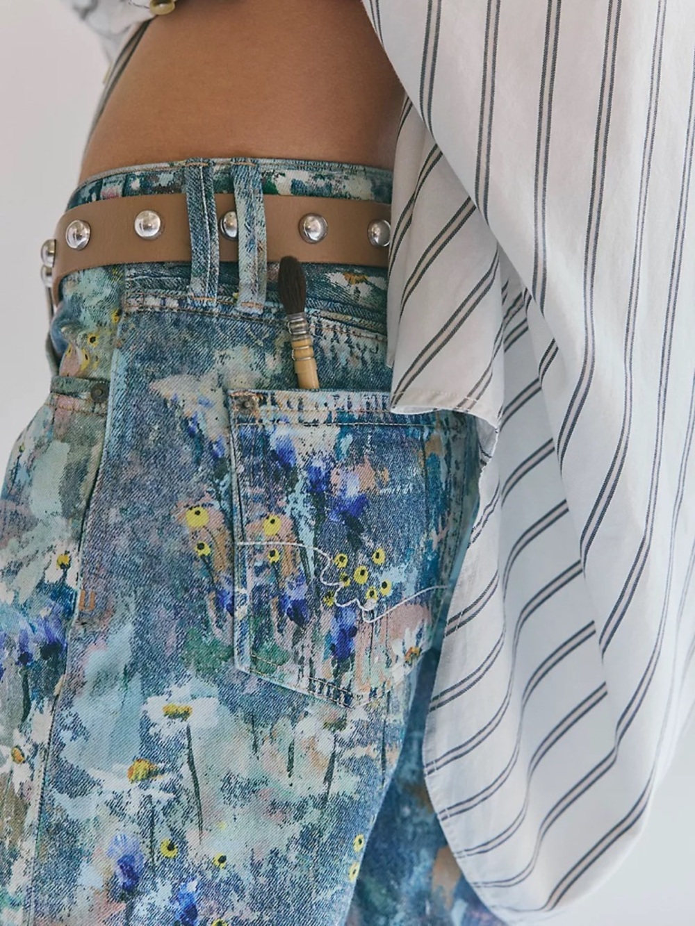 Free People Tennessee Low-Rise Illusions Painted Floral Jeans 25 NWT We The Free - Picture 7 of 12